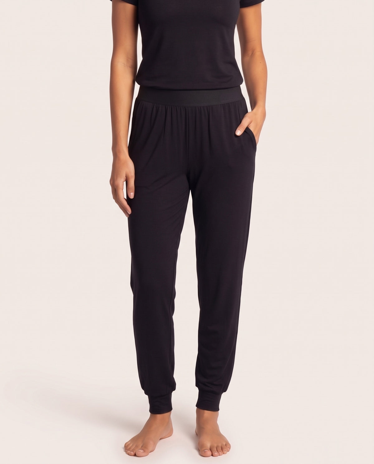 Pantalón Homewear Bambú negro, frente, detalle