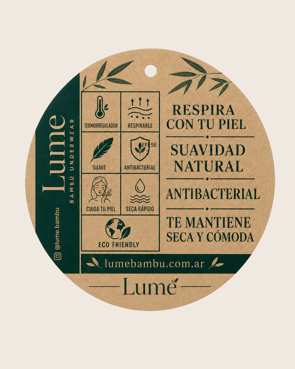 Etiqueta beneficios LUME bambú